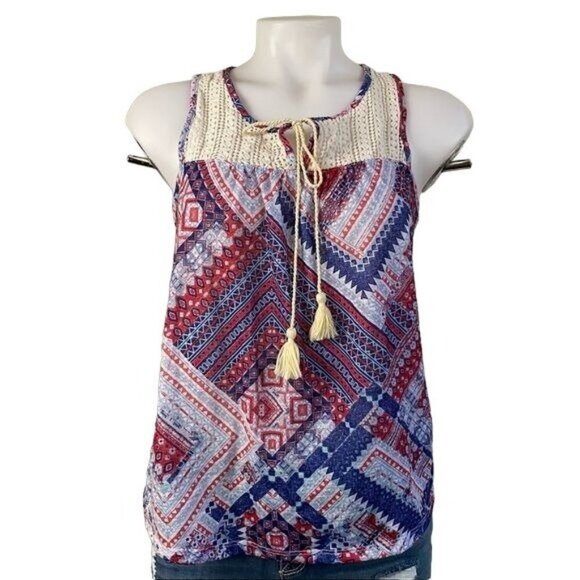 No Boundaries Lace Crochet Red White Blue Tank Top Size M - Picture 1 of 9